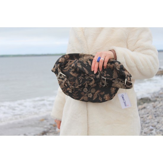 Giant bum bag black floral tapestry